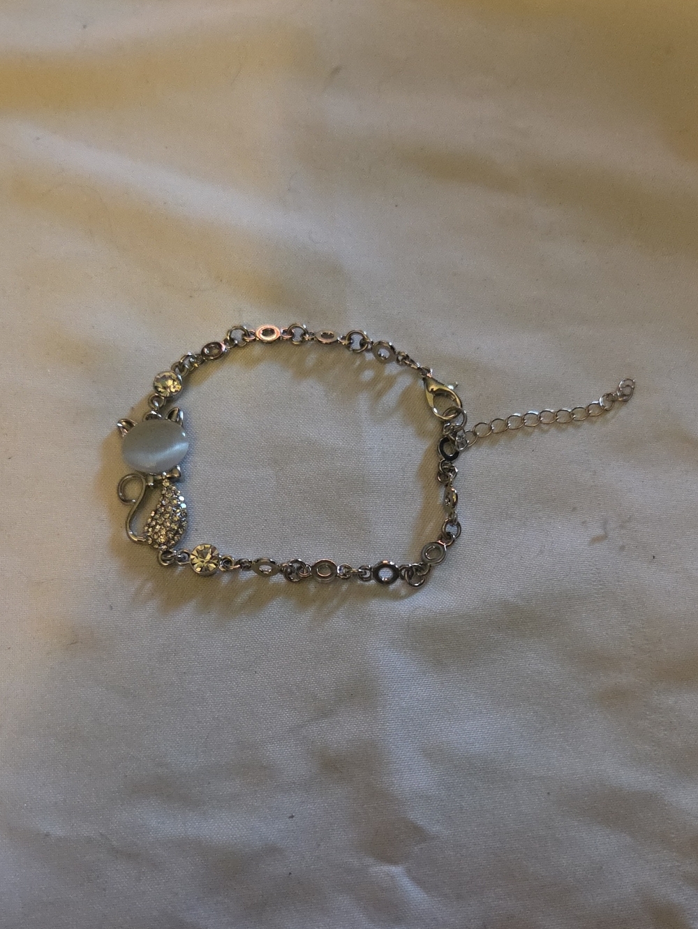 Silver Cat Charm Bracelet with Mother-of-Pearl Accent
